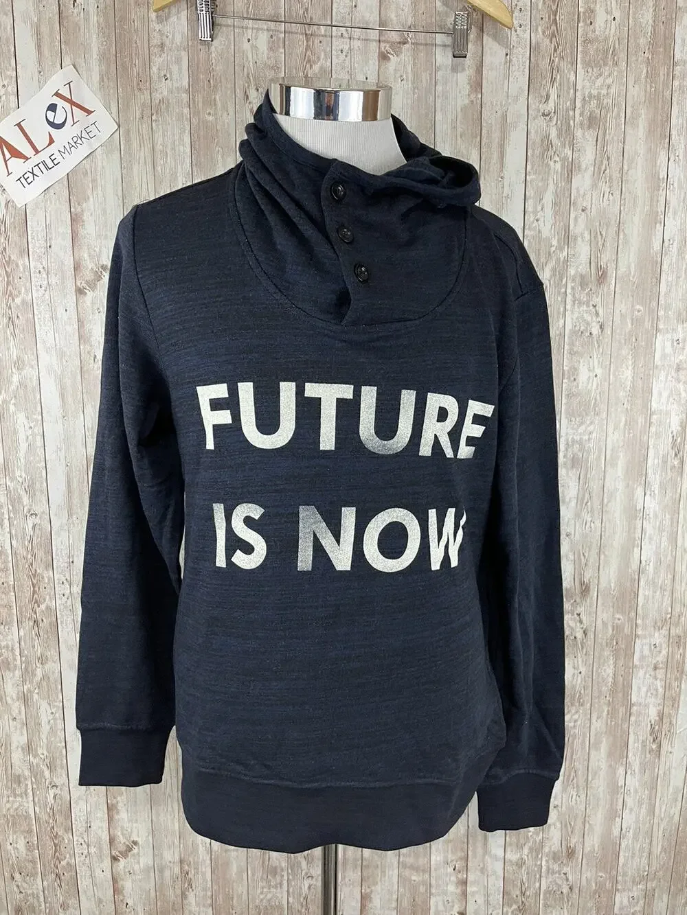 S.Oliver Hoodie Mens Large Sweater Blue Pullover Future Is Now Navy N153